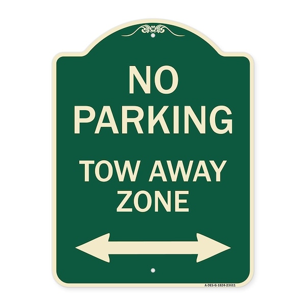 No Parking Tow Away Zone W/ Bidirectional Arrow Heavy-Gauge Aluminum Sign, 24" x 18", G-1824-23611
